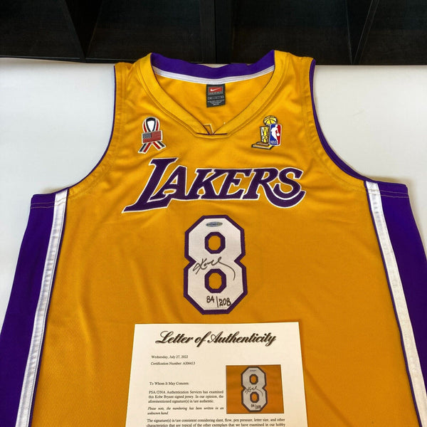 Kobe Bryant Autographed and Framed Gold Lakers Jersey