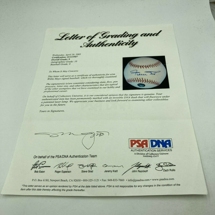 Willie Mays Signed Autographed Major League Baseball PSA DNA COA GRADED MINT 9