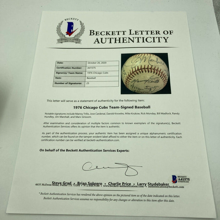 1976 Chicago Cubs Team Signed Official National League Baseball Beckett COA