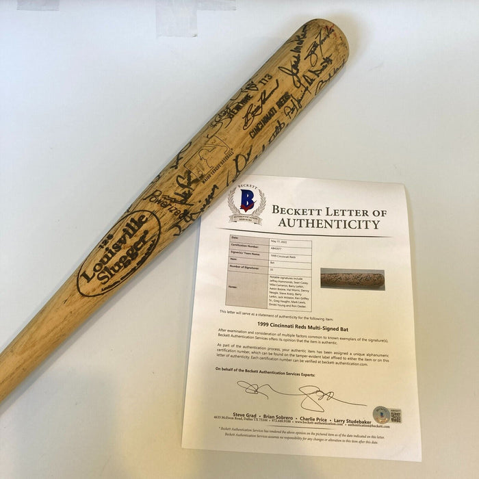1999 Cincinnati Reds Team Signed Baseball Bat With Beckett COA