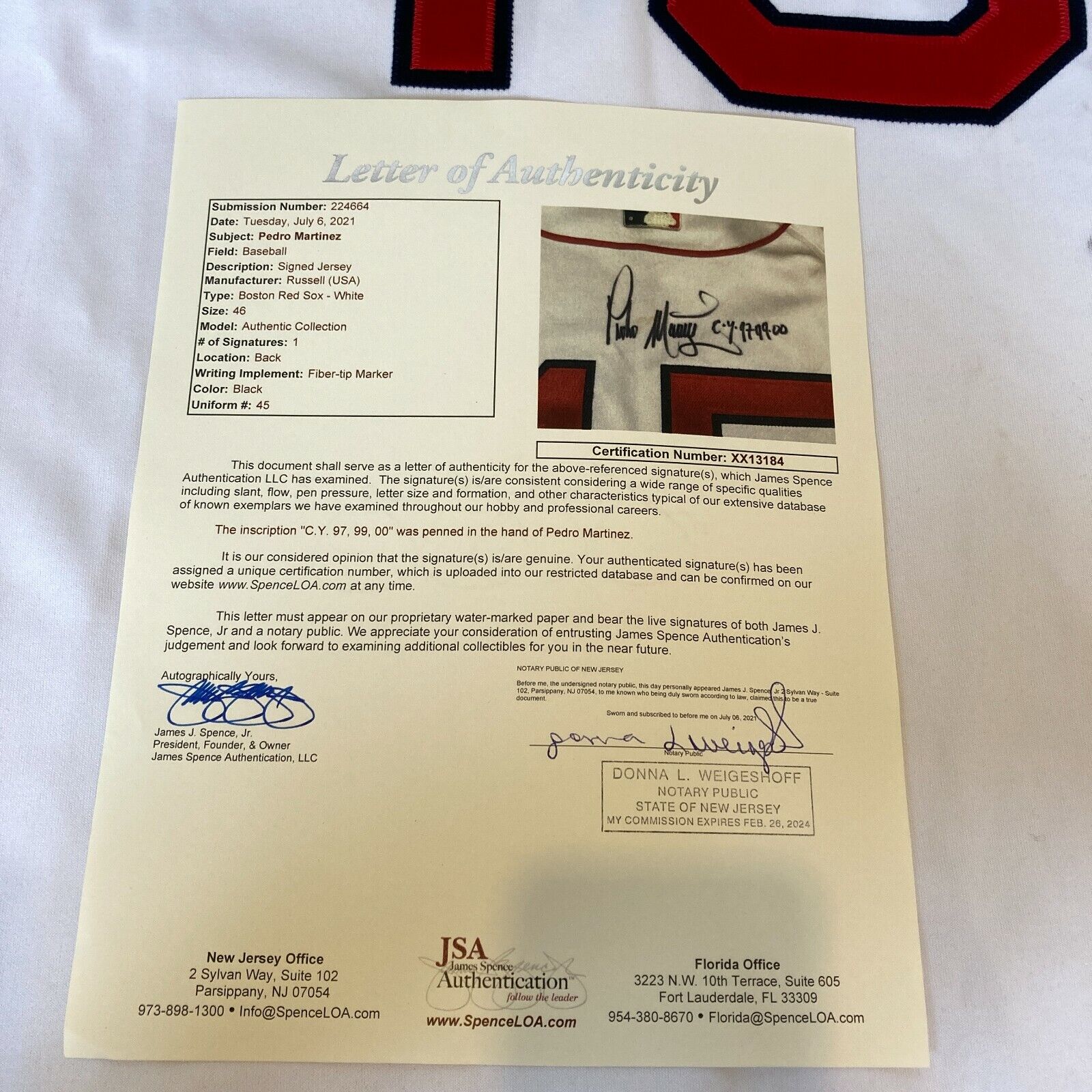 Pedro Martinez Signed LE Red Sox Jersey Inscribed AL C.Y. 99