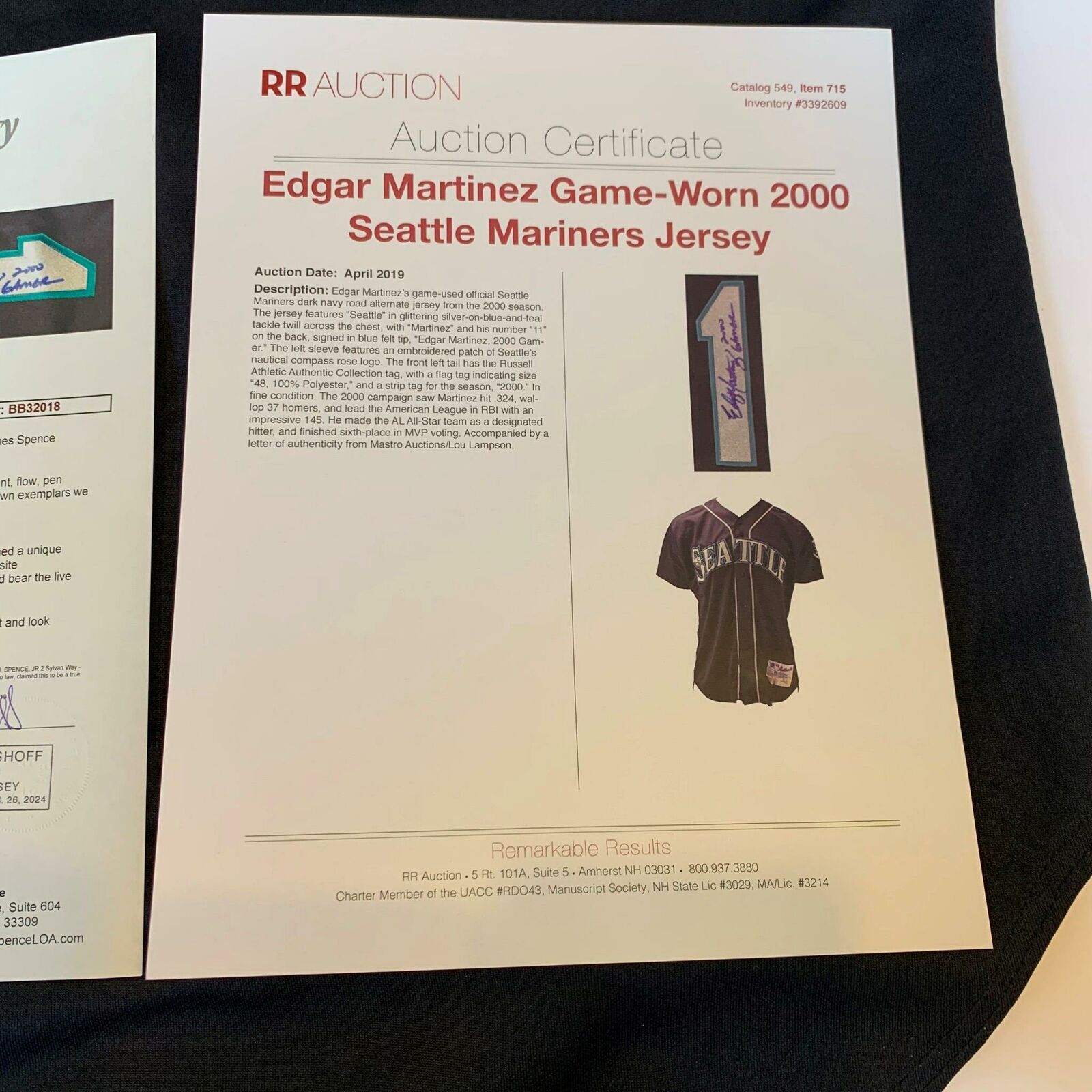 Edgar Martinez Signed Game Used 2000 Seattle Mariners Jersey JSA & PSA DNA  COA