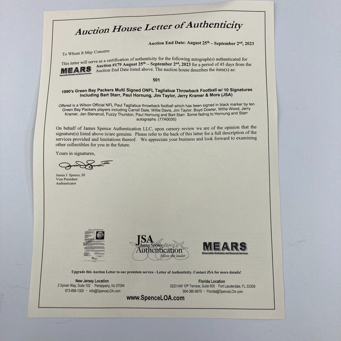 Bart Starr Green Bay Packers Hall Of Fame Legends Signed Football JSA COA