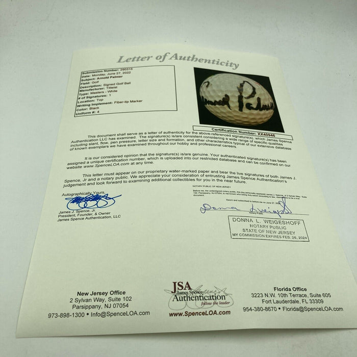 Arnold Palmer Signed Autographed Top Flight Golf Ball JSA COA
