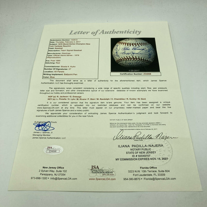 1978 New York Yankees World Series Champs Team Signed W.S. Baseball JSA COA
