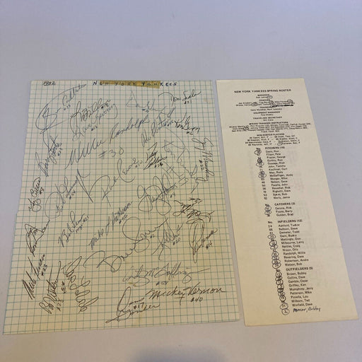 1982 New York Yankees Team Signed Autographed Sheet