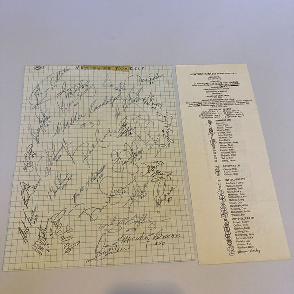 1982 New York Yankees Team Signed Autographed Sheet