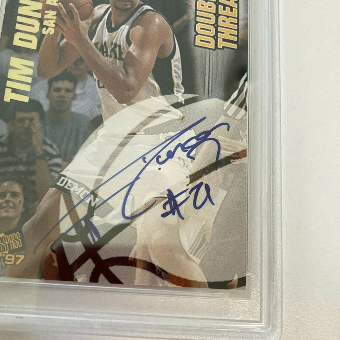 1997 Press Pass Double Threat Tim Duncan David Robinson ROOKIE AUTO 71/100 PSA