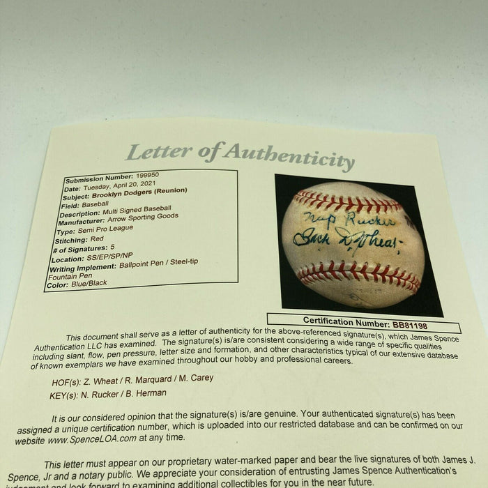 Max Carey Rube Marquard Zack Wheat 1910's Dodgers HOF Signed Baseball JSA COA