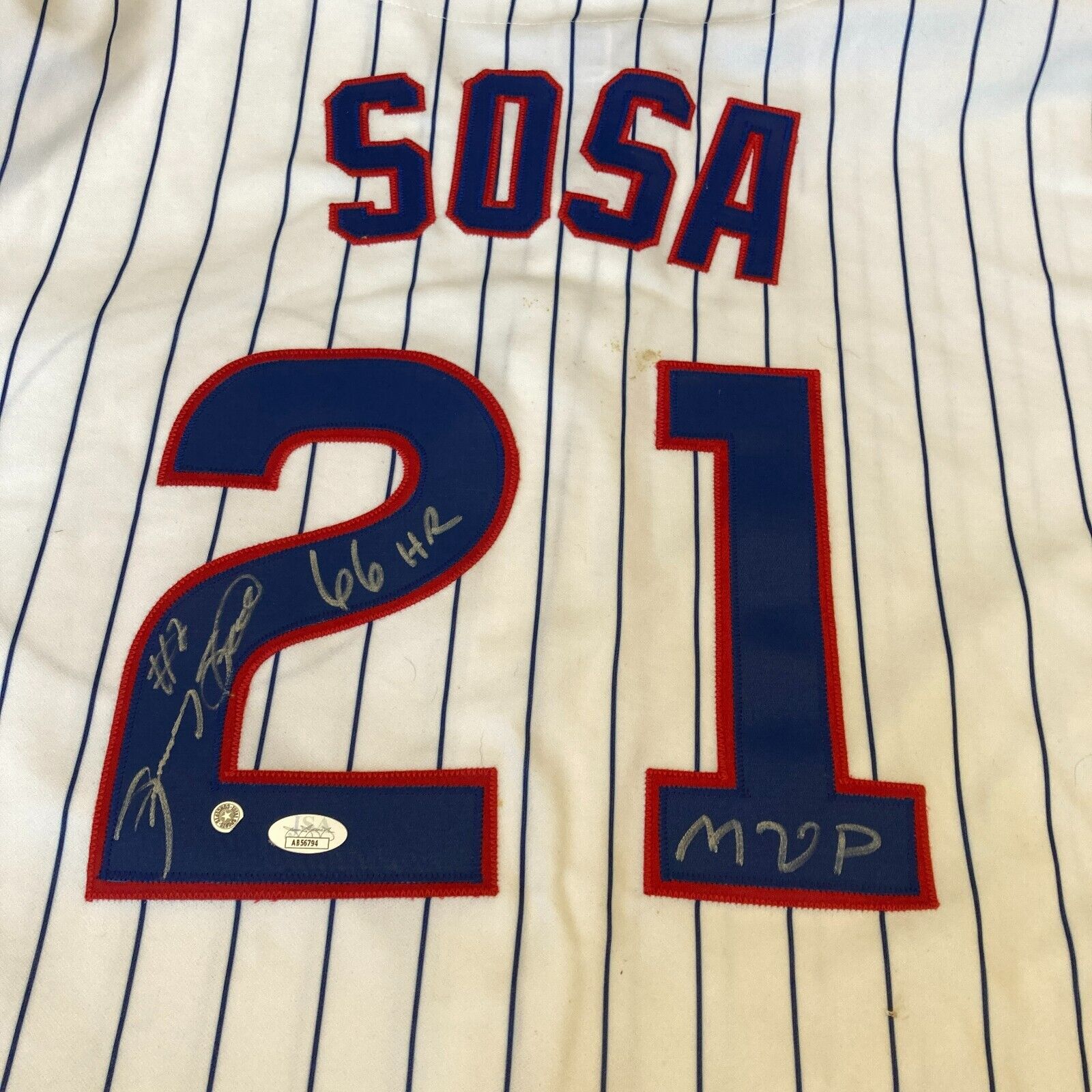 Sammy Sosa 66 Home Runs MVP Signed Chicago Cubs 1998 Game Model Jersey JSA  COA