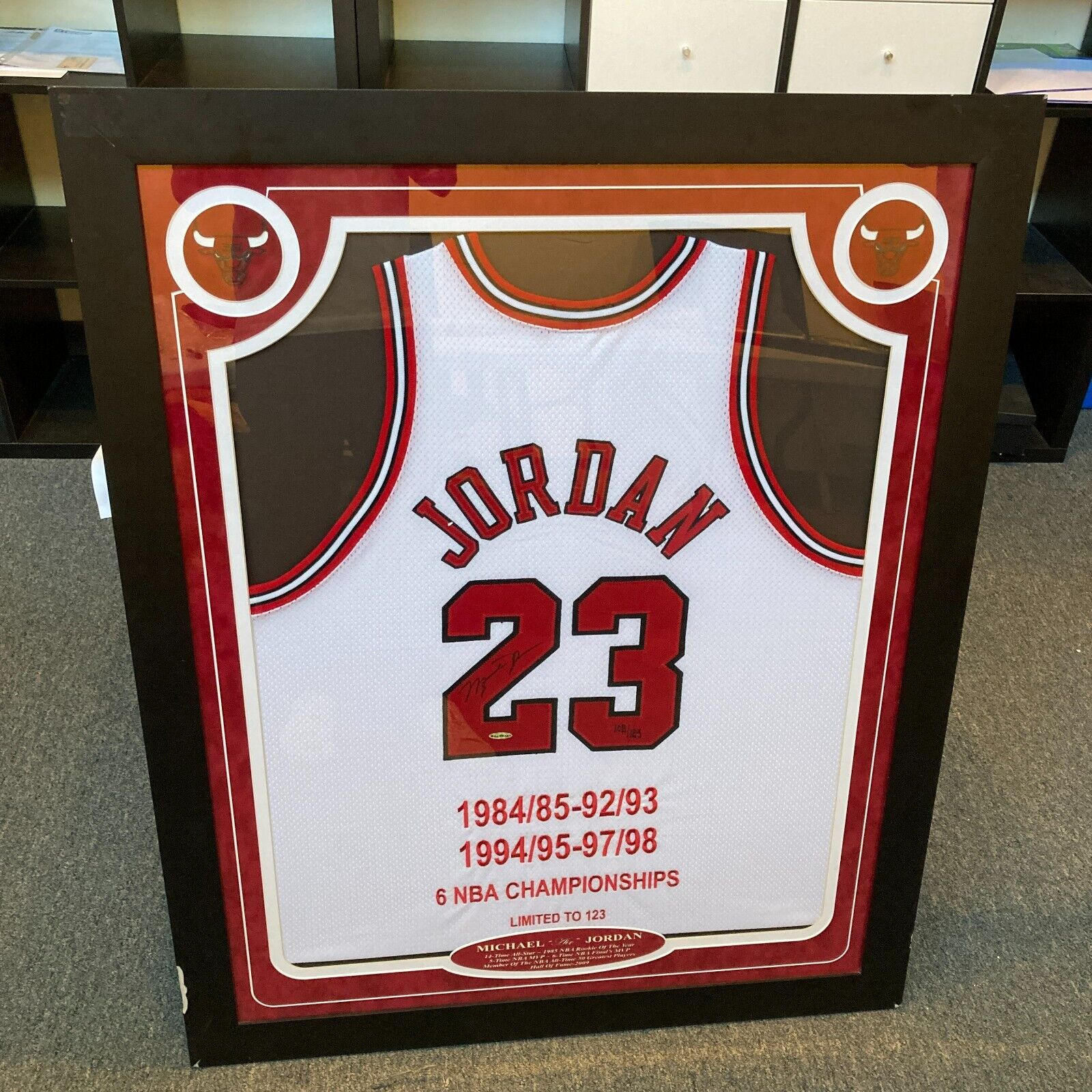 Michael Jordan Signed Chicago Bulls 6 NBA Champs Signed Jersey UDA Upp —  Showpieces Sports