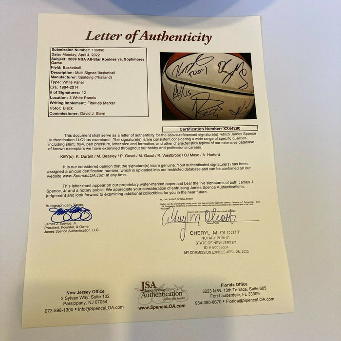 2009 NBA Rookie All Star Game Signed Basketball Kevin Durant Pau Gasol JSA COA