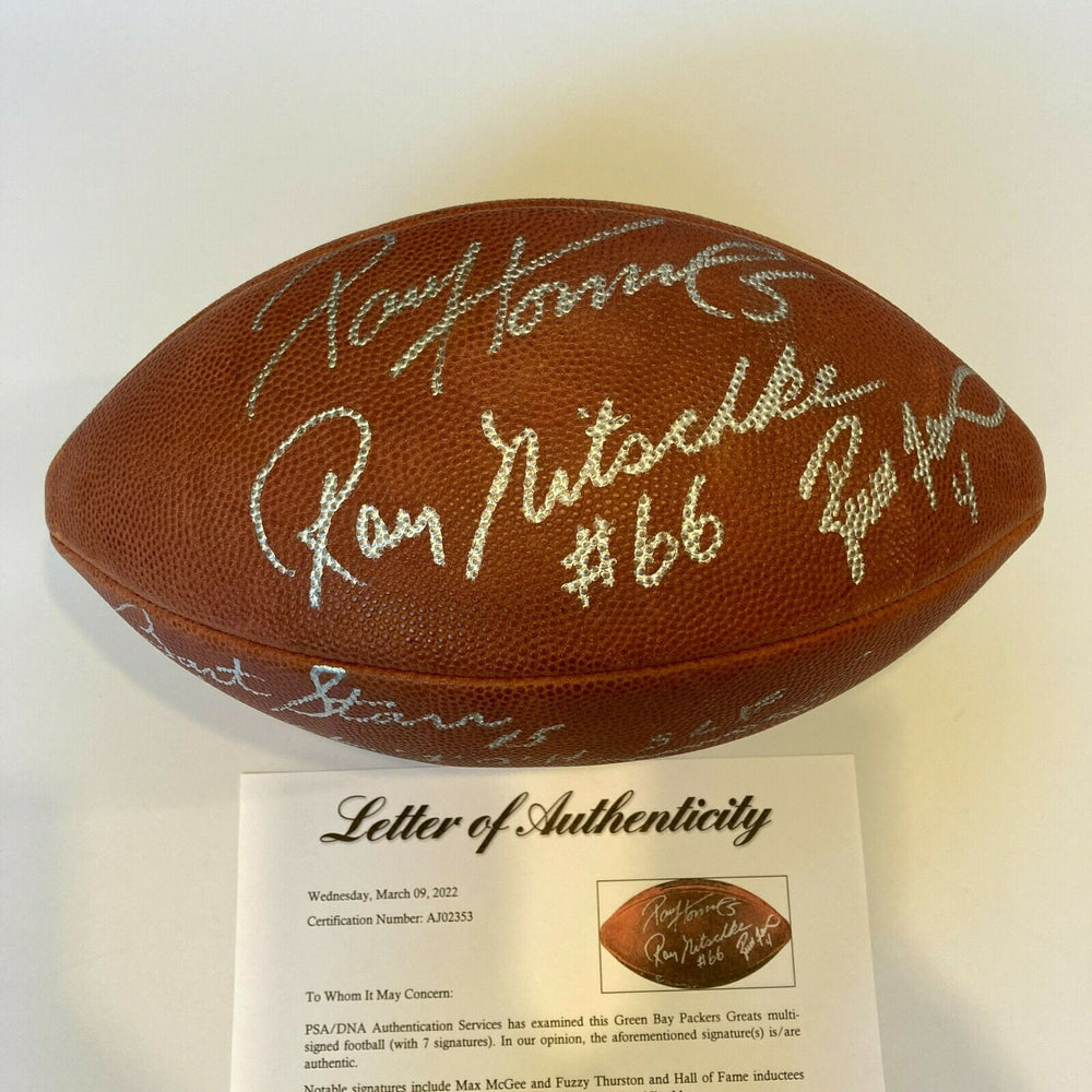 Bart Starr Brett Favre Green Bay Packers HOF Legends Signed Football PSA DNA