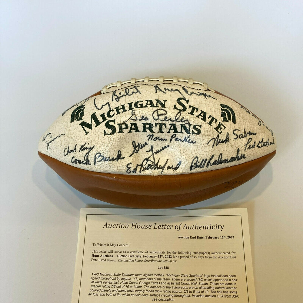 1983 Michigan State Spartans Team Signed Football Nick Saban JSA COA