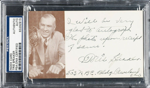 Tris Speaker Signed Autographed Index Card With His Address PSA DNA COA
