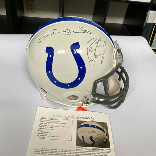 Johnny Unitas & Peyton Manning Signed Indianapolis Authentic Full Helmet JSA