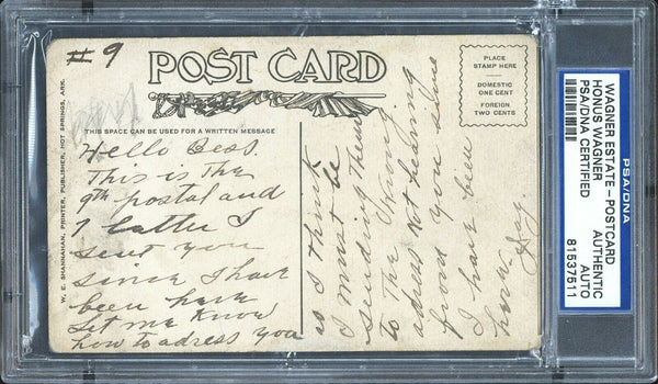 Honus Wagner Signed Handwritten Postcard To His Wife Bess PSA DNA COA