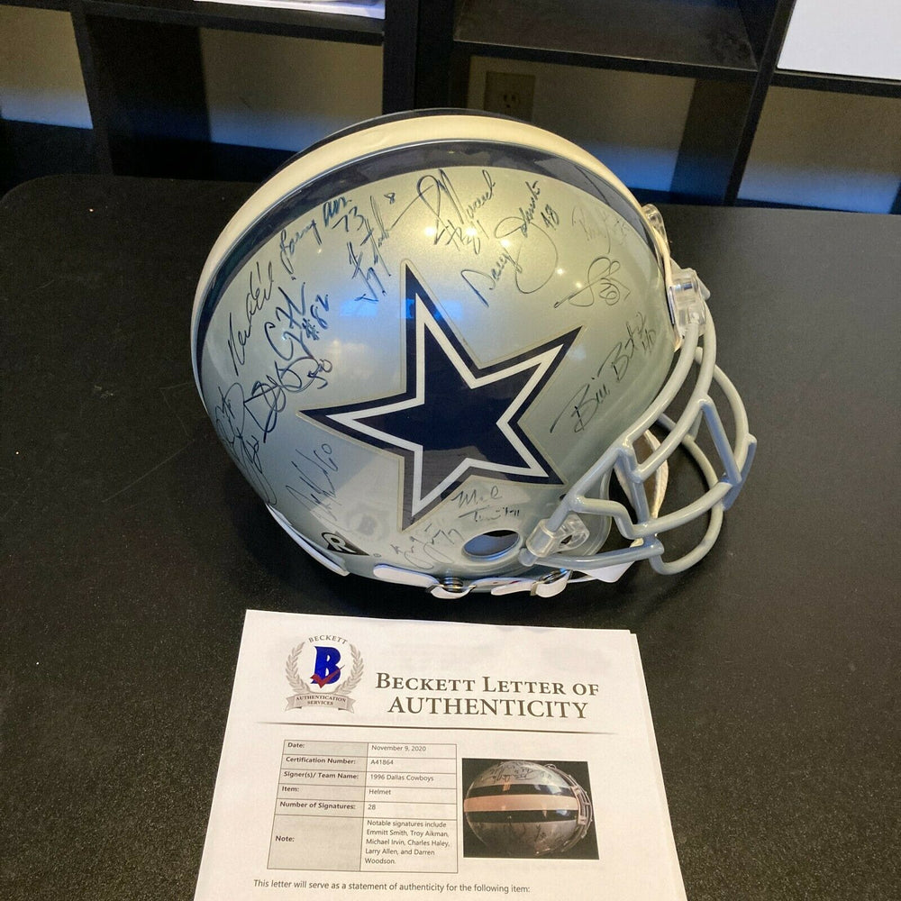 1996 Dallas Cowboys Super Bowl Champs Team Signed Game Model Helmet Beckett COA