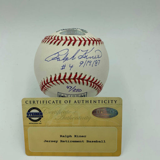 Ralph Kiner Jersey #4 Retirement Day 9/19/1987 Signed Inscribed Baseball Steiner