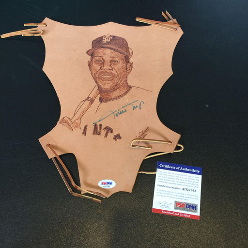 Rare Willie Mays Signed Autographed Original Leather Artwork With PSA DNA COA