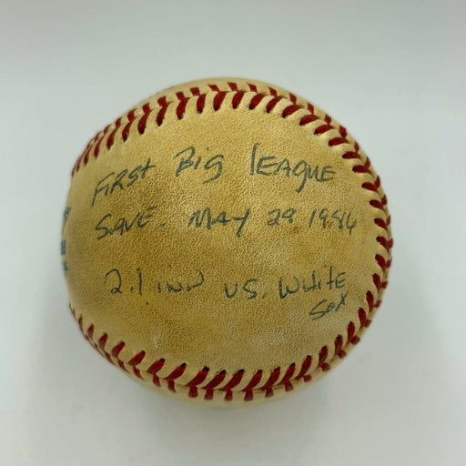 Mitch Williams First Career Save Game Used Signed Heavily Inscribed Baseball JSA
