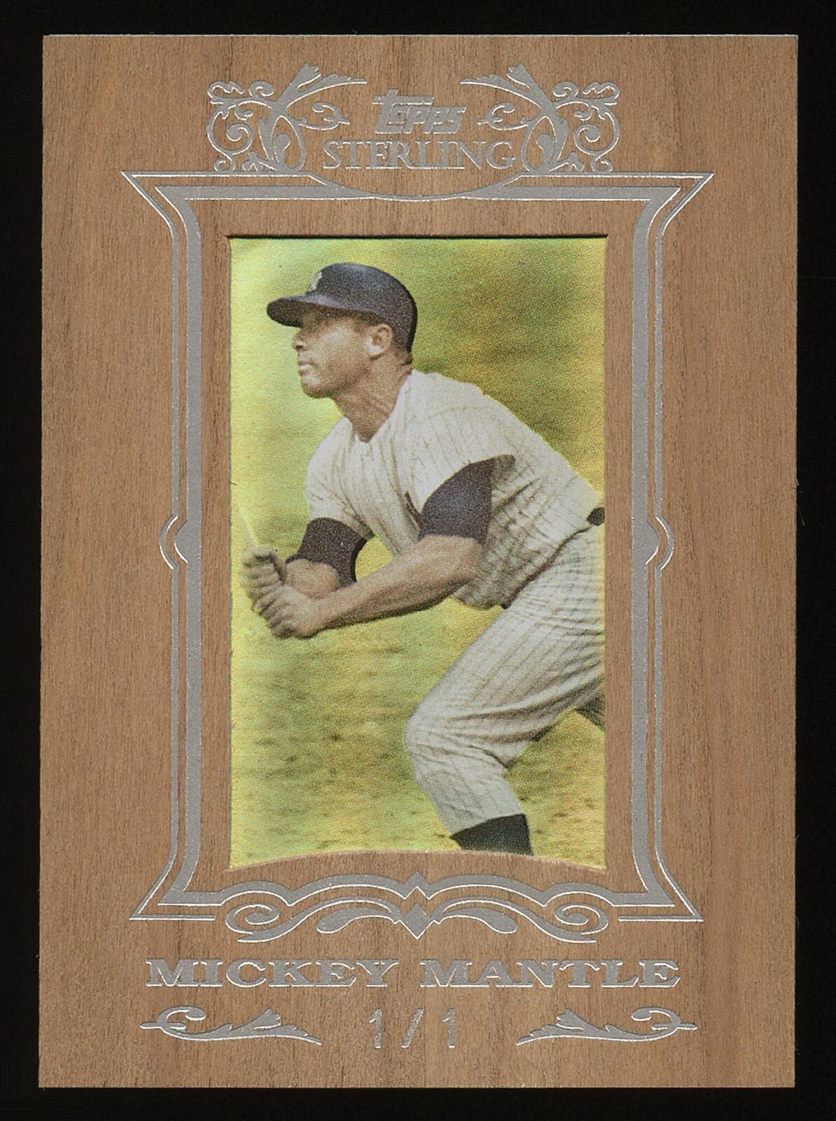 Rare 2007 Topps Sterling Mickey Mantle 1/1 One Of One Cherry Wood Base Showpieces Sports Rare 2007 Topps Sterling Mickey Mantle 1/1 One Of One Cherry Wood Base Showpieces Sports