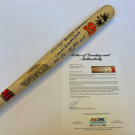 The Finest Al Dark Signed Heavily Inscribed STAT Bat PSA DNA Graded Gem Mint 10