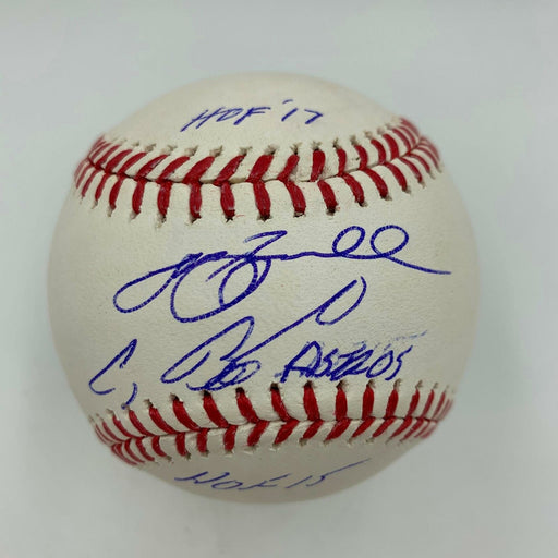 Jeff Bagwell & Craig Biggio Autographed Official Baseball Inscribed HOF