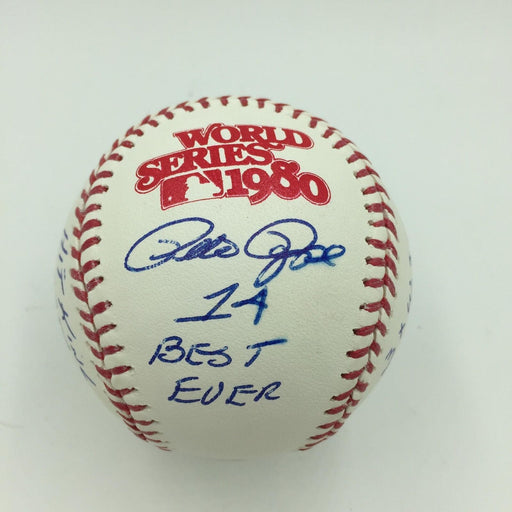 Beautiful Pete Rose Signed Heavily Inscribed Stat 1980 World Series Baseball JSA