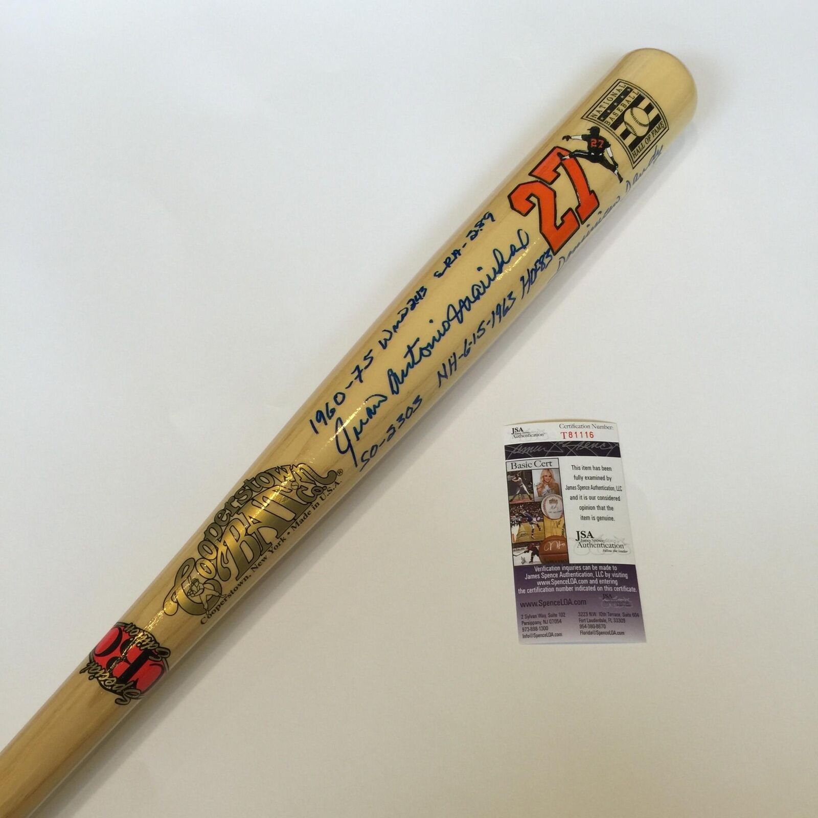 Juan Marichal Baseball HOF Stats Bat - Cooperstown Bat Company