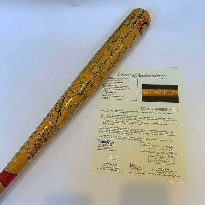 Stunning Hall Of Fame Multi Signed Bat With 50 Signatures Sandy Koufax JSA COA