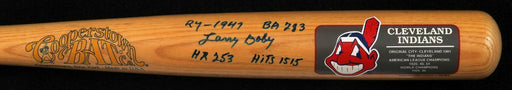 RARE Larry Doby Signed Heavily Inscribed Career Stats Cooperstown Bat JSA COA