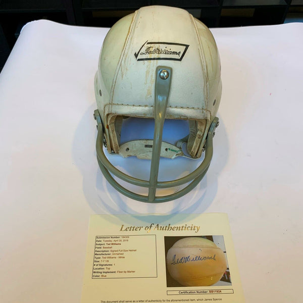1940's Ted Williams Signed Personal Model Full Size Football Helmet Wi — Showpieces Sports 1940's Ted Williams Signed Personal Model Full Size Football Helmet Wi — Showpieces Sports