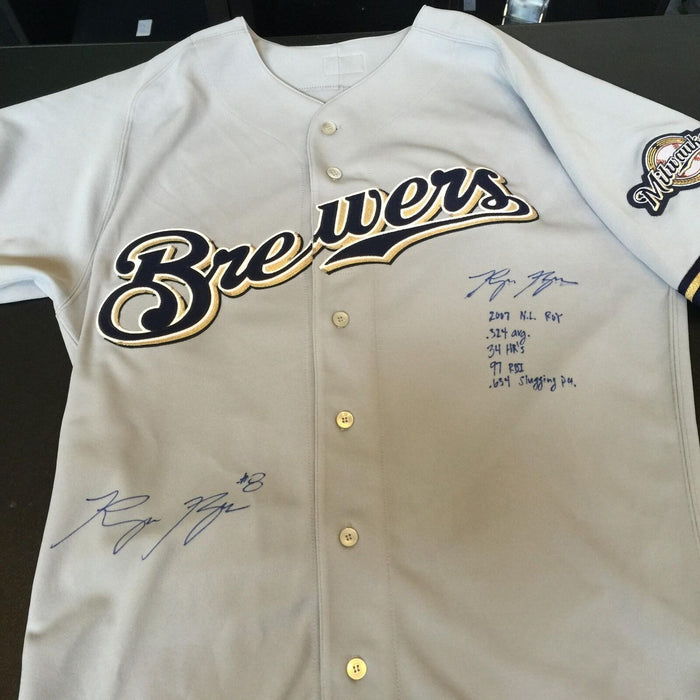 Ryan Braun Signed Heavily Inscribed Stats Authentic Milwaukee Brewers Jersey JSA