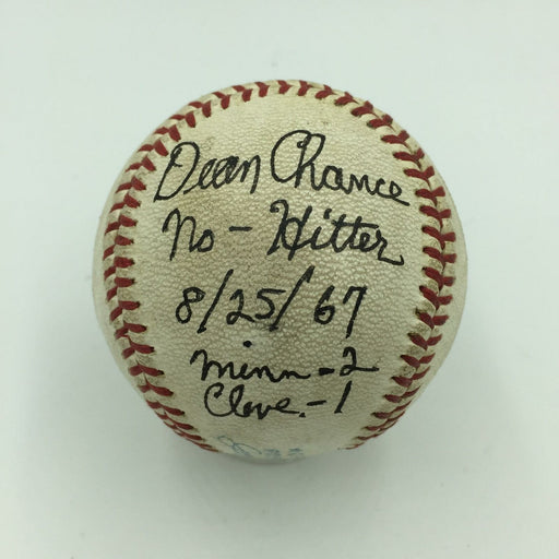 Incredible Dean Chance 1967 No Hitter Signed Inscribed Game Used Baseball JSA