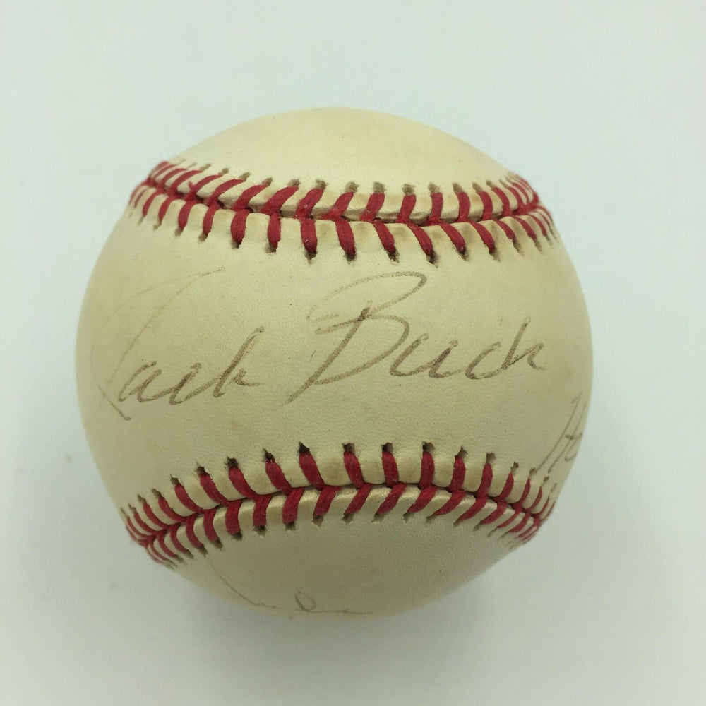 Jack Buck "HOF 1987" Joe Buck Tim Mccarver Mike Shannon Signed Baseball JSA COA