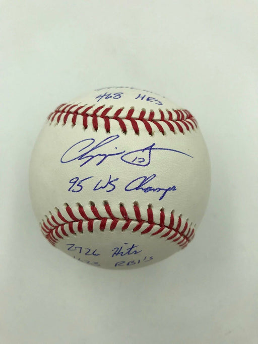 Extraordinary Chipper Jones Signed Heavily Inscribed STAT Baseball PSA DNA & JSA