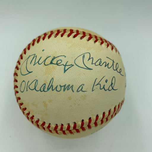 Mickey Mantle "Oklahoma Kid" Single Signed Inscribed Baseball PSA DNA COA