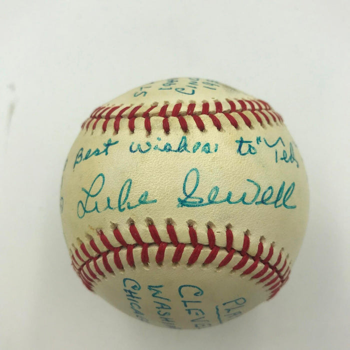 Rare Luke Sewell Signed Heavily Inscribed Career Stat Baseball With PSA DNA COA