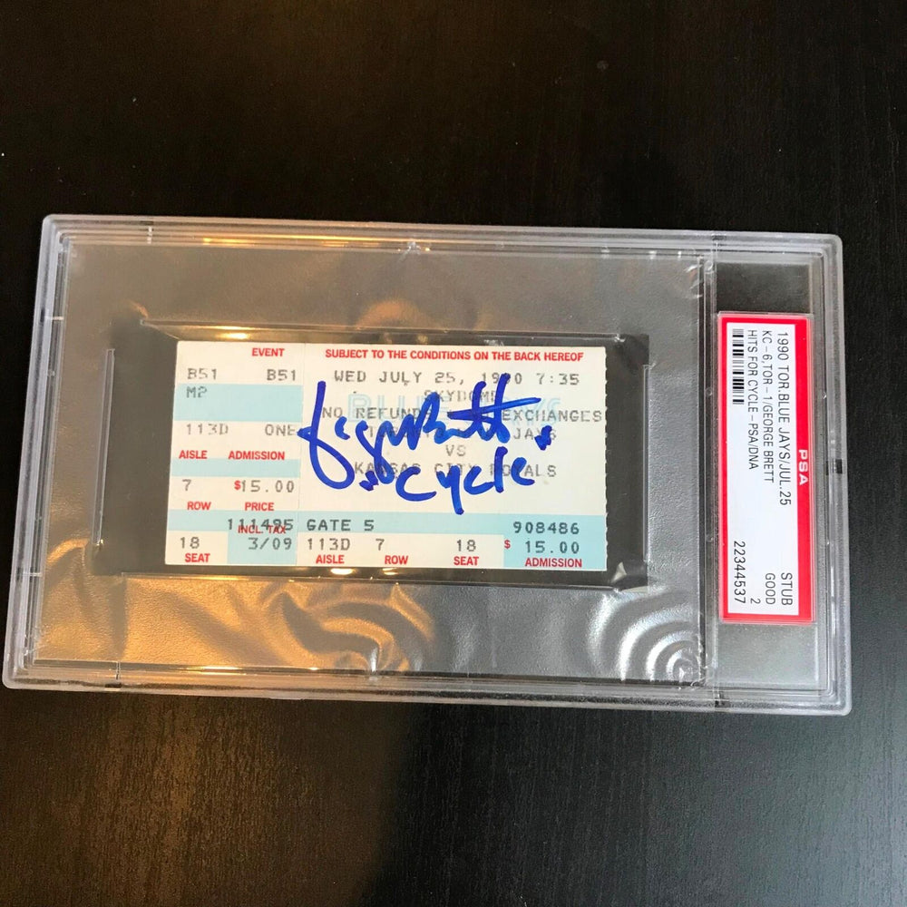 Rare George Brett Signed Inscribed "Cycle" Game Ticket 7/25/1990 PSA DNA COA