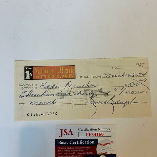 Sammy Baugh Signed Autographed Original 1974 Check With JSA COA