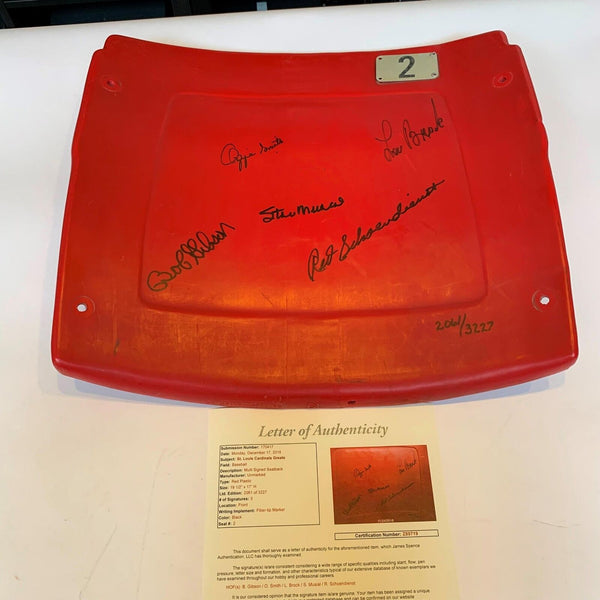 Stan Musial Bob Gibson Lou Brock Ozzie Signed St. Louis Cardinals Seatback JSA