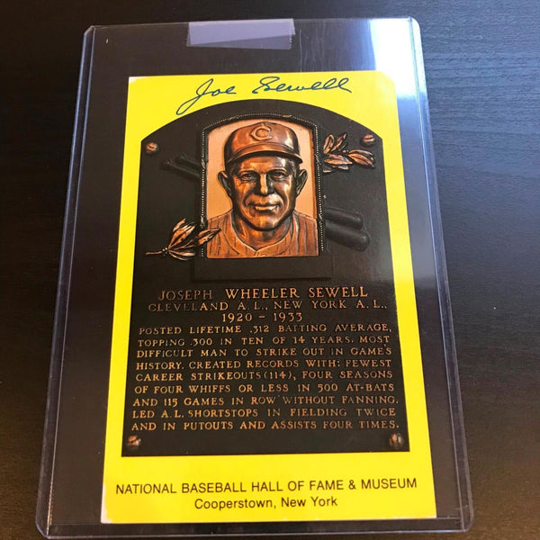 Joe Sewell Signed Autographed Hall Of Fame Plaque Postcard JSA Sticker