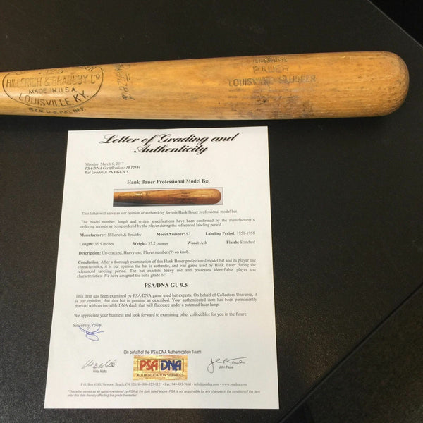 The Finest 1951-58 Hank Bauer Game Used Louisville Slugger Bat PSA DNA GU 9.5