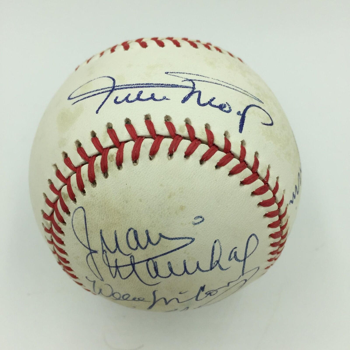 Willie Mays Willie Mccovey Juan Marichal Giants Legends Signed Baseball JSA  COA