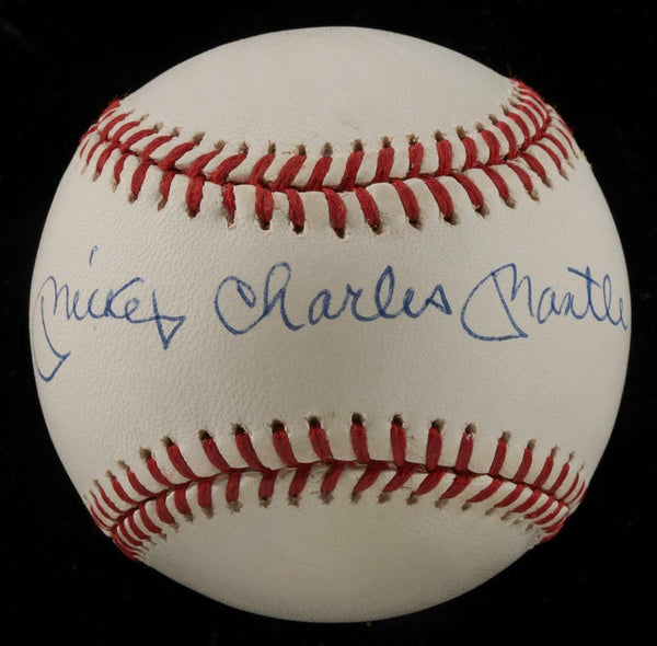 Beautiful Mickey Charles Mantle Full Name Signed Baseball PSA DNA Graded NM 8