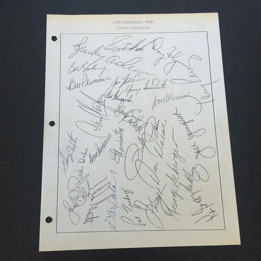 1976 Cincinnati Reds World Series Champs Team Signed Sheet Big Red Machine JSA