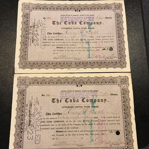 2-1914 Henry W Bull Signed Stock Certificate Rough Riders Battle of Las Guasimas