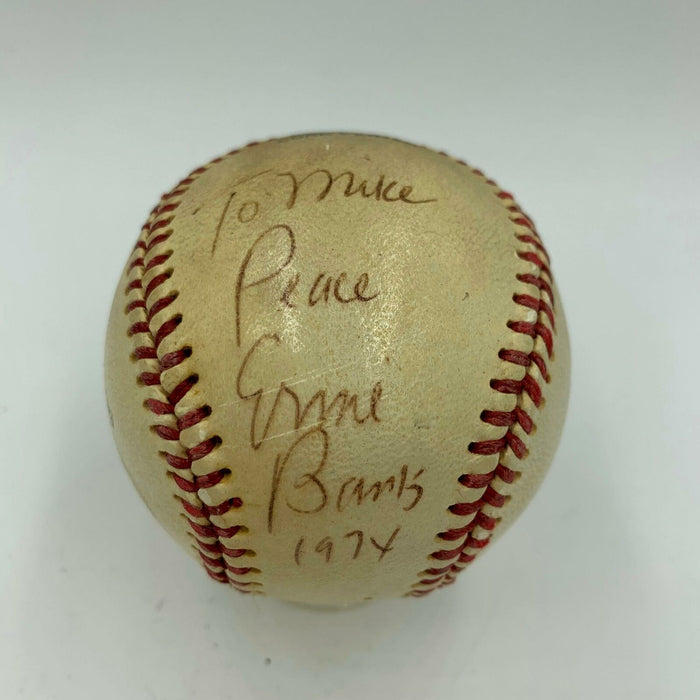 Rare Ernie Banks "Peace 1974" Playing Days Signed Minor League Baseball PSA DNA