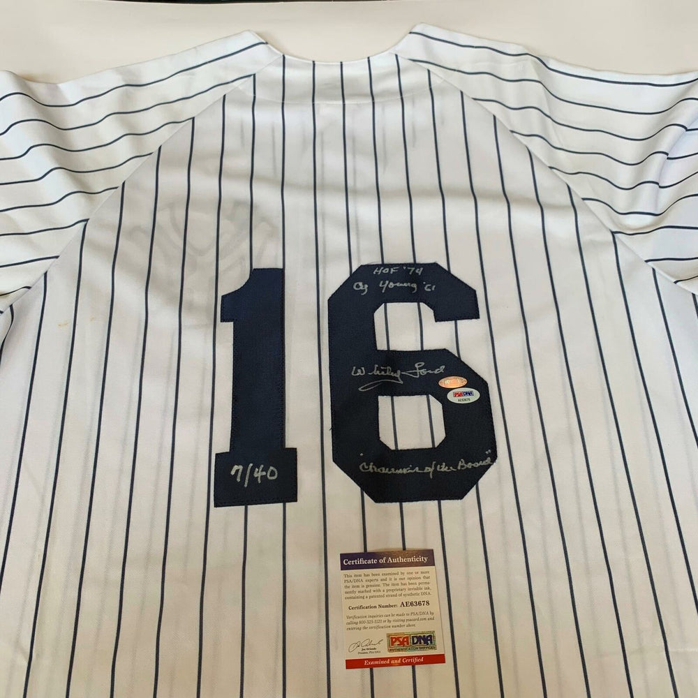 Whitey Ford Chairman Of The Board Signed Heavily Inscribed STAT Jersey PSA DNA